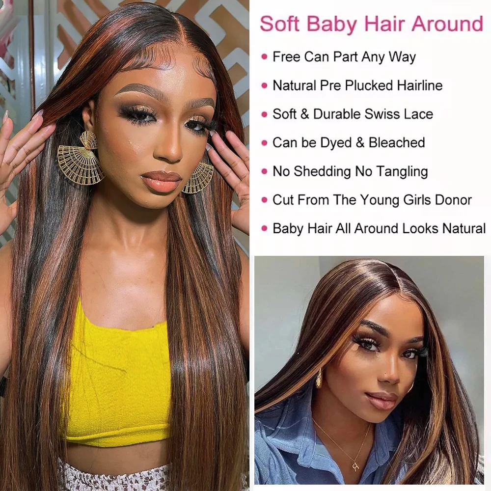 FB30 Wig Renda Depan HD Lurus Rambut Manusia dengan Kepadatan 200 13X6 HD Wig Brasil Frontal Renda Transparan untuk Wanita Kulit Hitam 46 Inci
