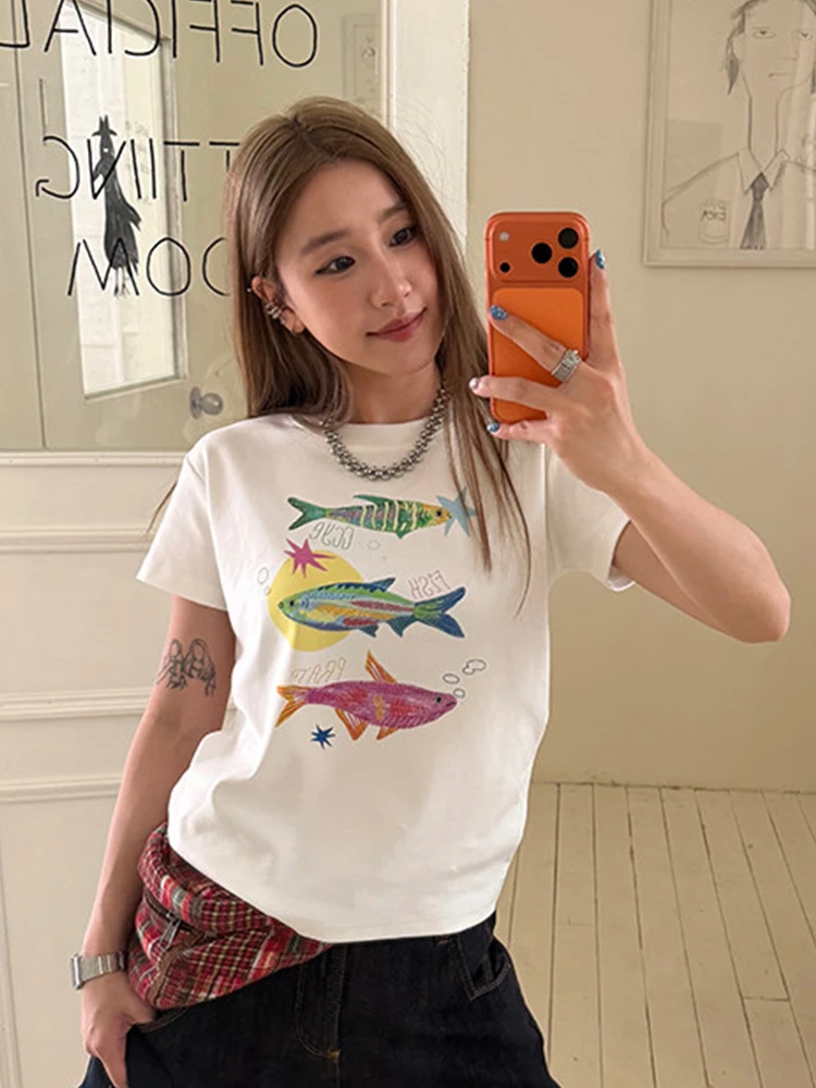 Tonngirls Harajuku Print T-Shirt Damen Koreanischer Stil Kurzarm-T-Shirt Y2k Japanische Vintage-Grafik-Tops Ästhetisches 2000er-T-Shirt – Detail 6