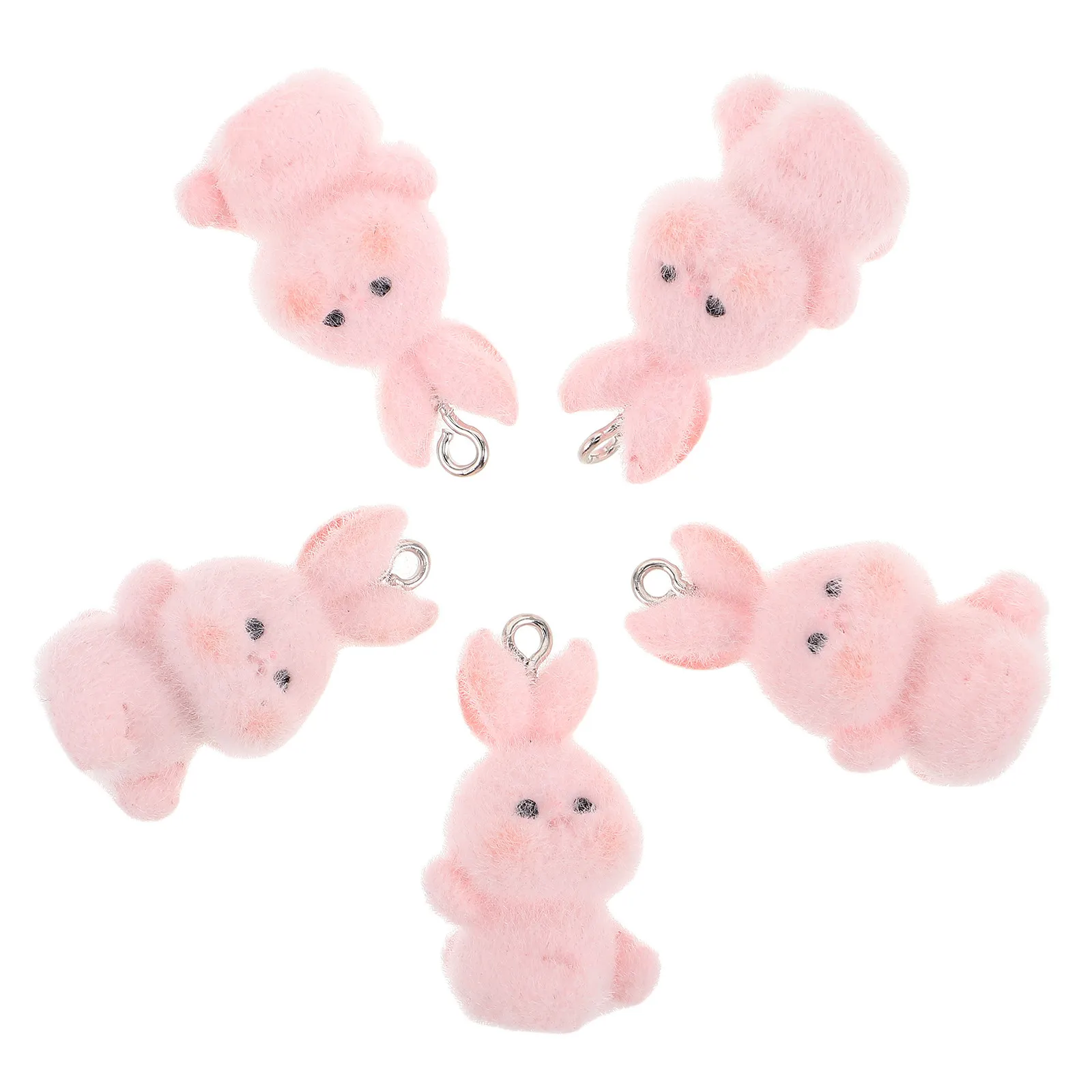 

5Pcs Flocking Rabbit Charm Bunny Pendant Key Fob Cartoon Animal Bag Charm Purse Keychain Backpack Accessory Cute Kawaii Style
