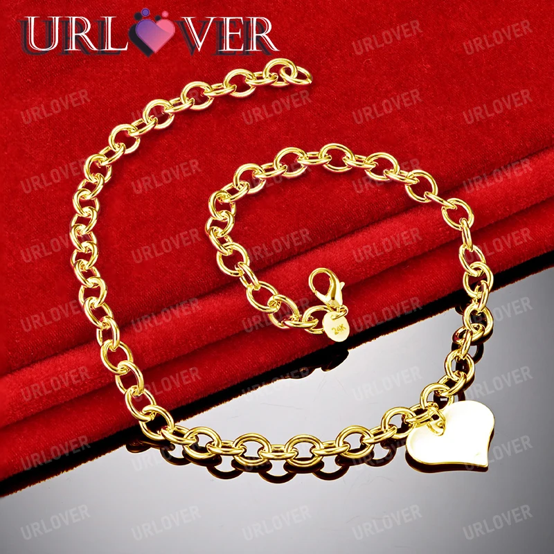 

URLOVER 18K Gold Necklace For Woman Heart Pendant Chain Necklaces Lady Fashion Party Wedding Jewelry Romantic Birthday Gift
