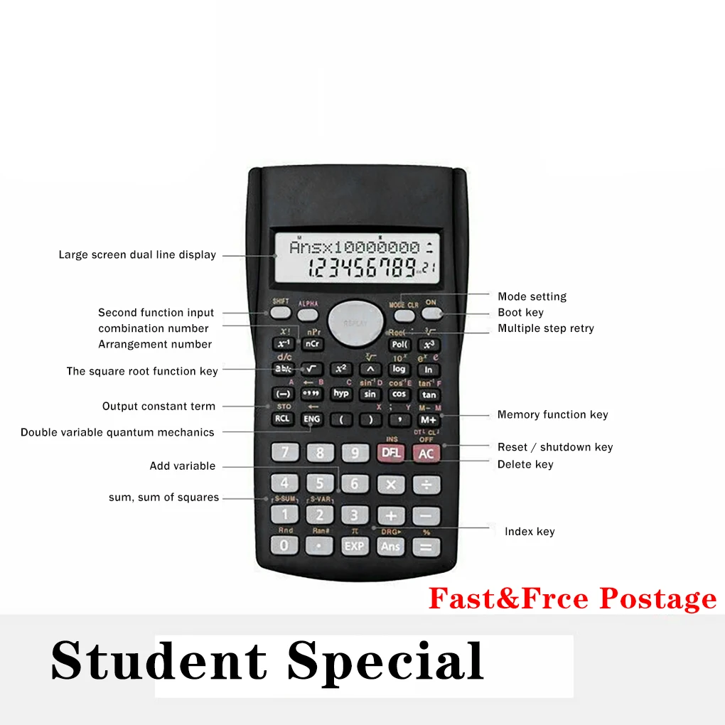 Scientific Calculator 10+2 Digit LCD Display Student Math Tool 240 Calculations Functions Calculator