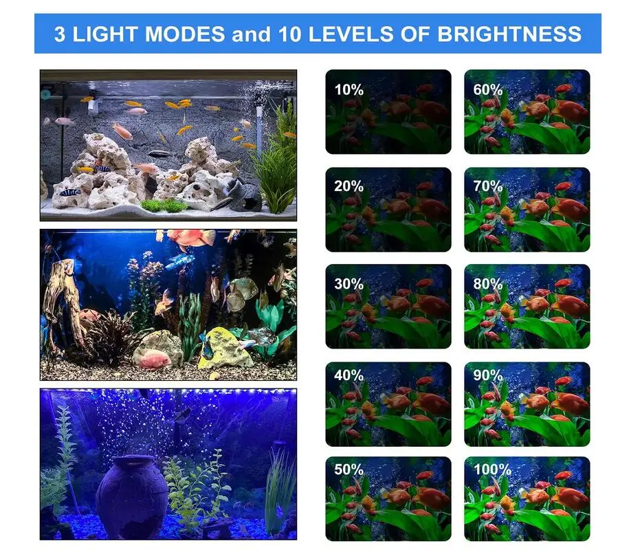 Submersible LED Aquarium Light,Fish Tank Light with Timer Auto On/Off Dimming Function,3 Light Modes Dimmable White-Blue