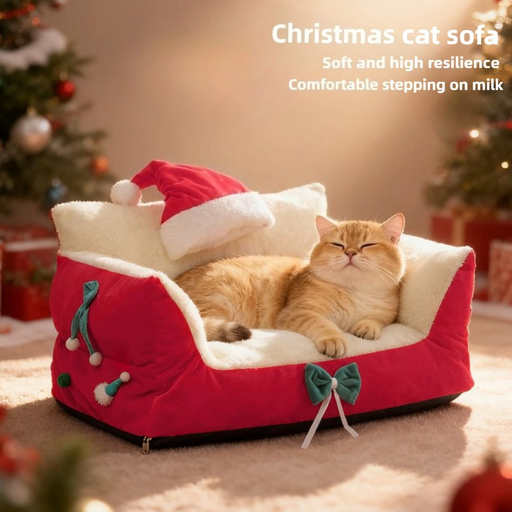 

Winter Warm Cat Bed Large Size Removable Washable All Season Pet Sofa Christmas Pet Supplies