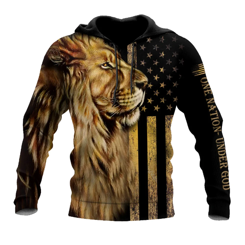 

Trendy men's fashion loose hoodie large 3D printed animal horse and lion oversized hoodie for fashion enthusiasts 2024