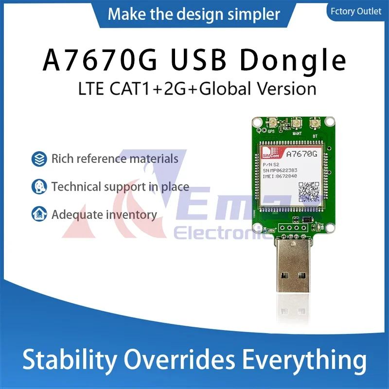 SIMcom A7670G LTE CAT1 ドングル A7670G-LABE 1 個 グローバルバンドはサポートされていません GPS