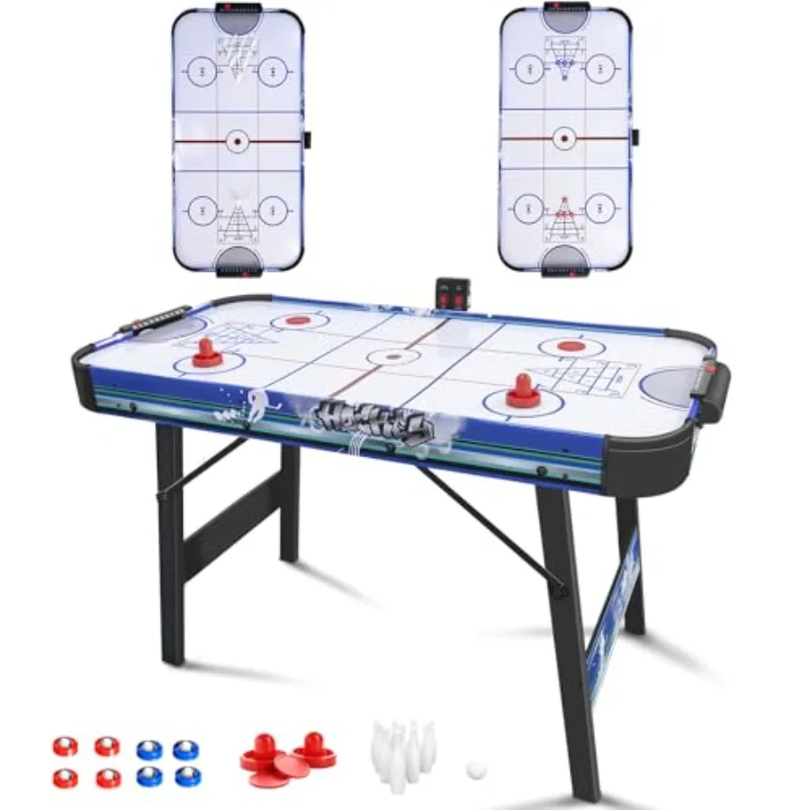 

3 in 1 Foldable Air Hockey Table with 4FT Powered Electronic Hockey Game and Shuffleboard Bowling Indoor Entertainment Set with