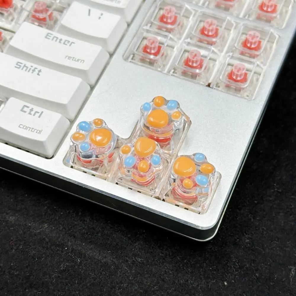 Transparent Cat's Paw Shaped Keycaps OEM R4 Height Cross Axis Cat's Paw Keyboard Cap Cute DIY Mechanical Keyboard Keycap