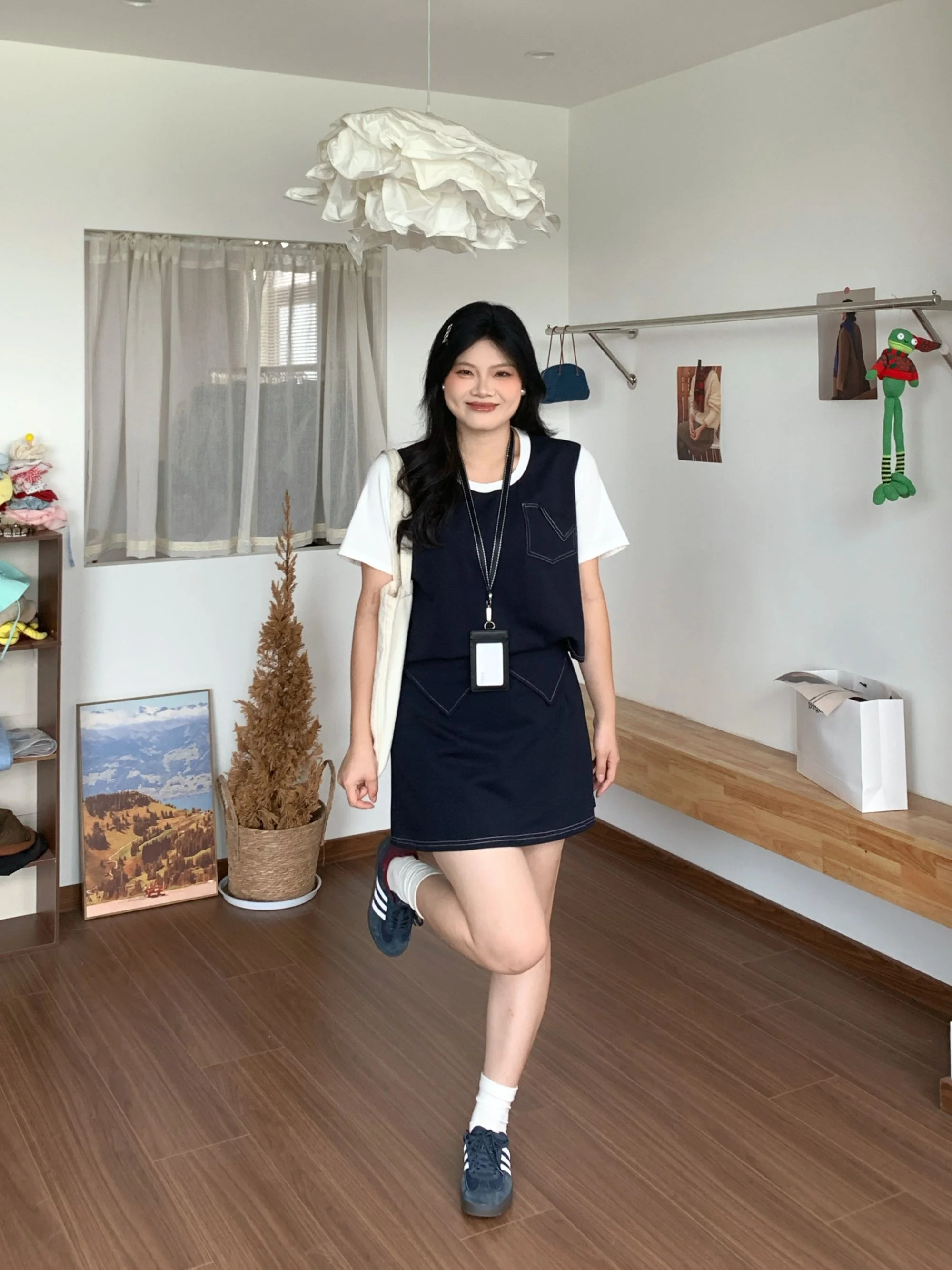 

Slimming High Waist T-Shirt And Skirt Set plus Size Women's Fashion Summer Outfit Uneven Strap Design Cotton round Neck Top