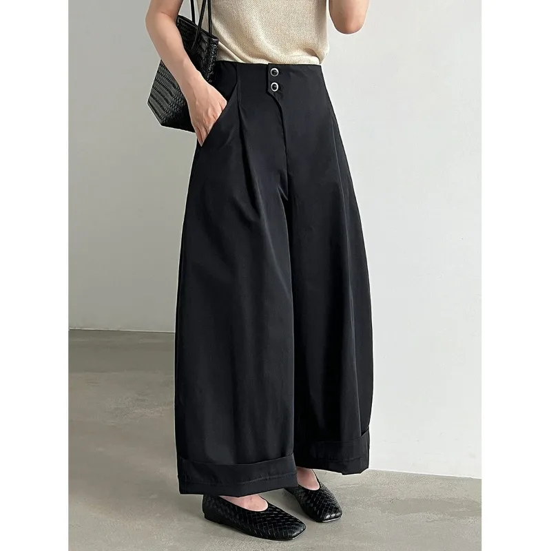 The Slanted Front High-waisted Niche Design Wide-leg Long Pants for Women in The Autumn with A Laid-back and Slimming Style 2026