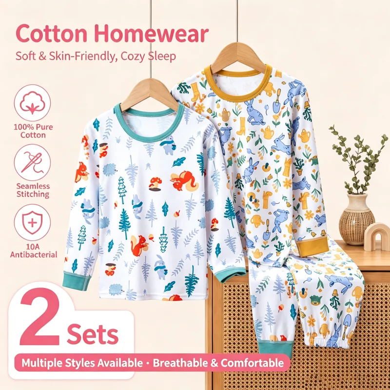 2PCS Printed Children Autumn Winter Clothing Sets Boys Girls Fashion New Pajamas Underwear Suit Kids Clothes Baby Warm Sleepwear