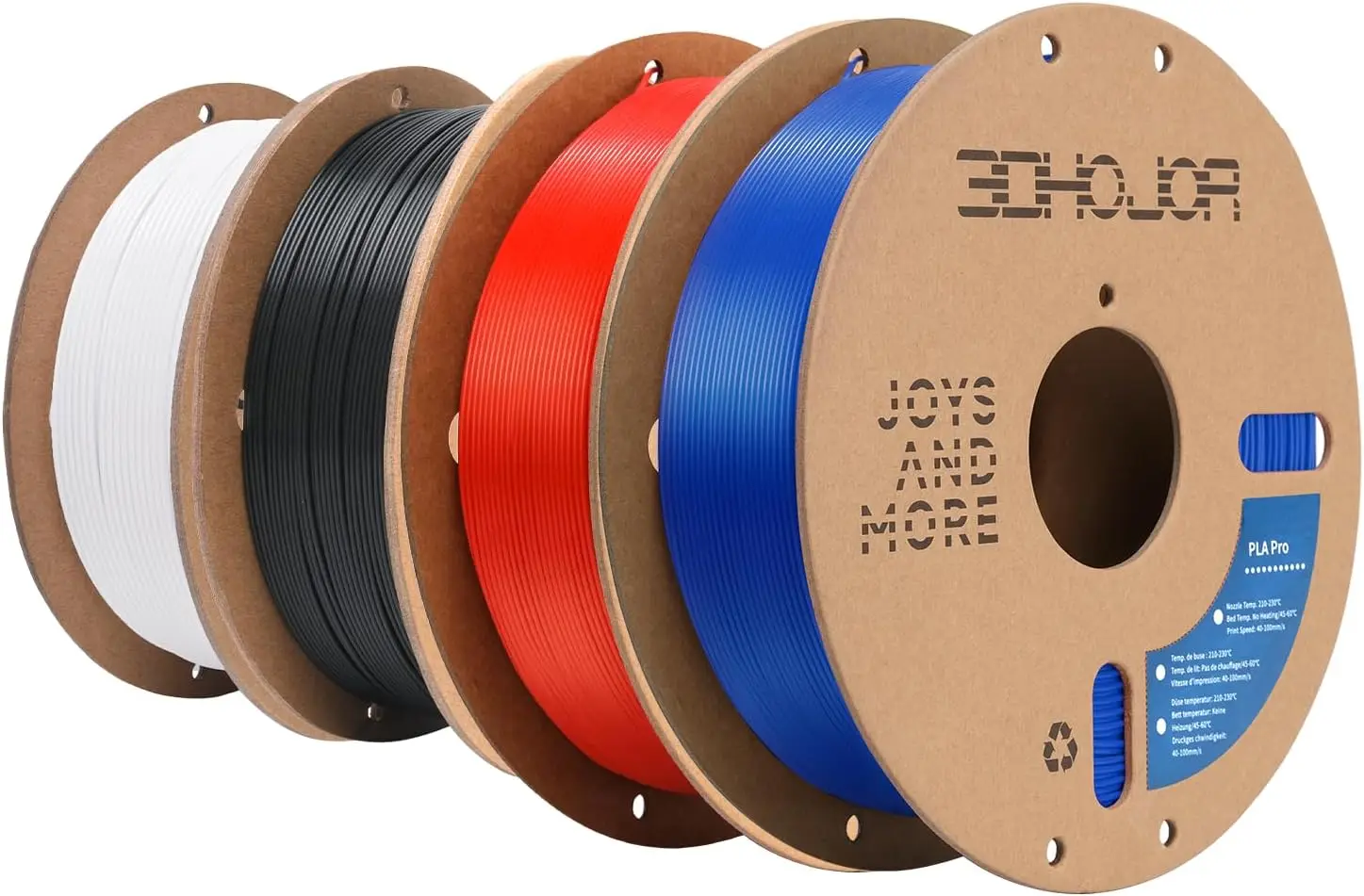 

Набор филаментов PLA+ для 3D-печати, 1,75 мм, 4 кг, на картонной катушке, высокая точность +/-0,03 мм, черный, белый, синий, красный