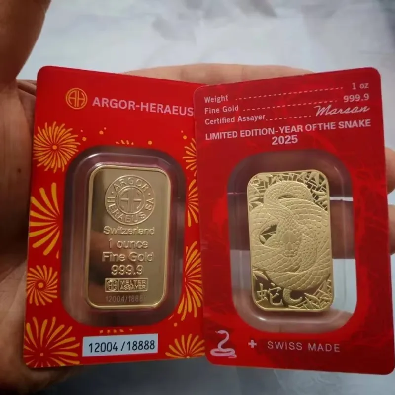 Nichtmagnetischer Argor Heraeus Goldbarren 1 Unze 24k vergoldetes Messing Goldbarren Kunsthandwerk Geschenke für Sammler