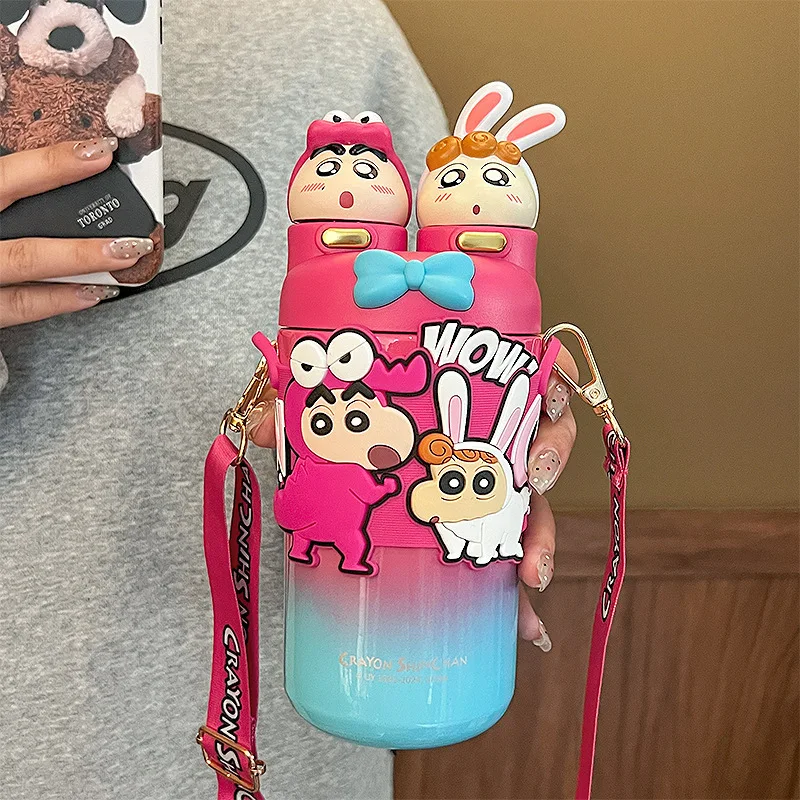 Crayon Shin chan 316 Stainless Steel Insulated Cup Double Drink High Beauty Straw Water Cup Children's School Gift