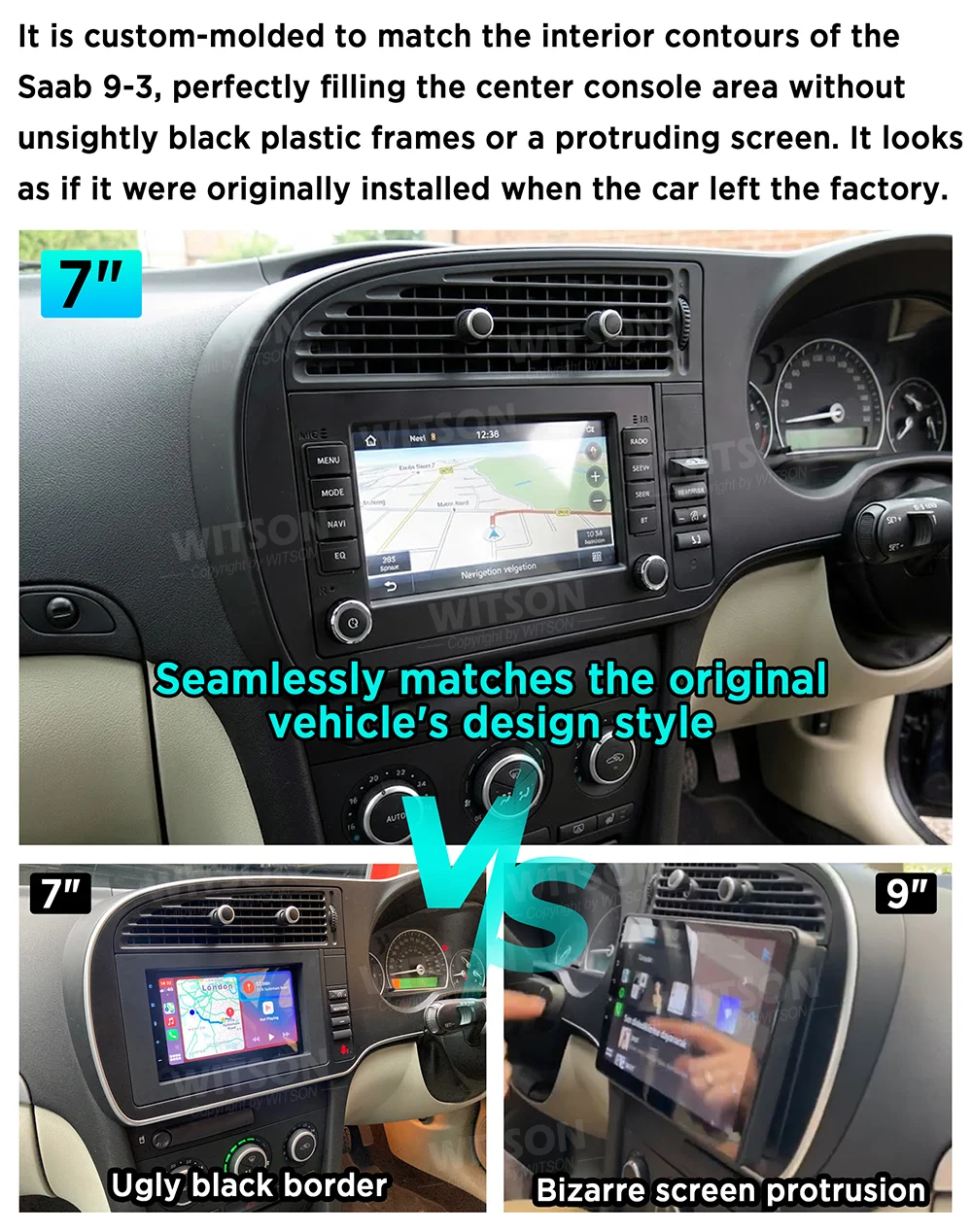 7" OEM Car Radio Carplay Bluetooth For SAAB 9-3 93 2007 2008 2009 2010 2011 2012 Multimedia Stereo IGO Map GPS WIFI FM MP3 view 2