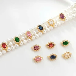 2 Pieces New 14K Copper Clad Gold Inlaid Color Zirconium Oval Three Row Buckle Spacing Beads Handmade DIY Necklace Accessories
