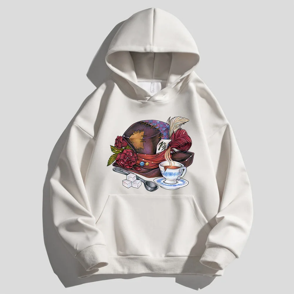 Men's and Women's Cotton Plush Sweatshirt Alice in Wonderland Mad Hatter Teacup Graphic Print Christmas Party Hoodie Y2k