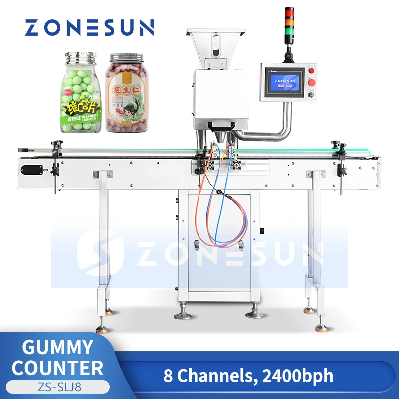 Zonesun ZS-SLJ8 8-Kanal-Hochgeschwindigkeits-, hochpräzise automatische Gummibärchen-Zähl- und Füllmaschine