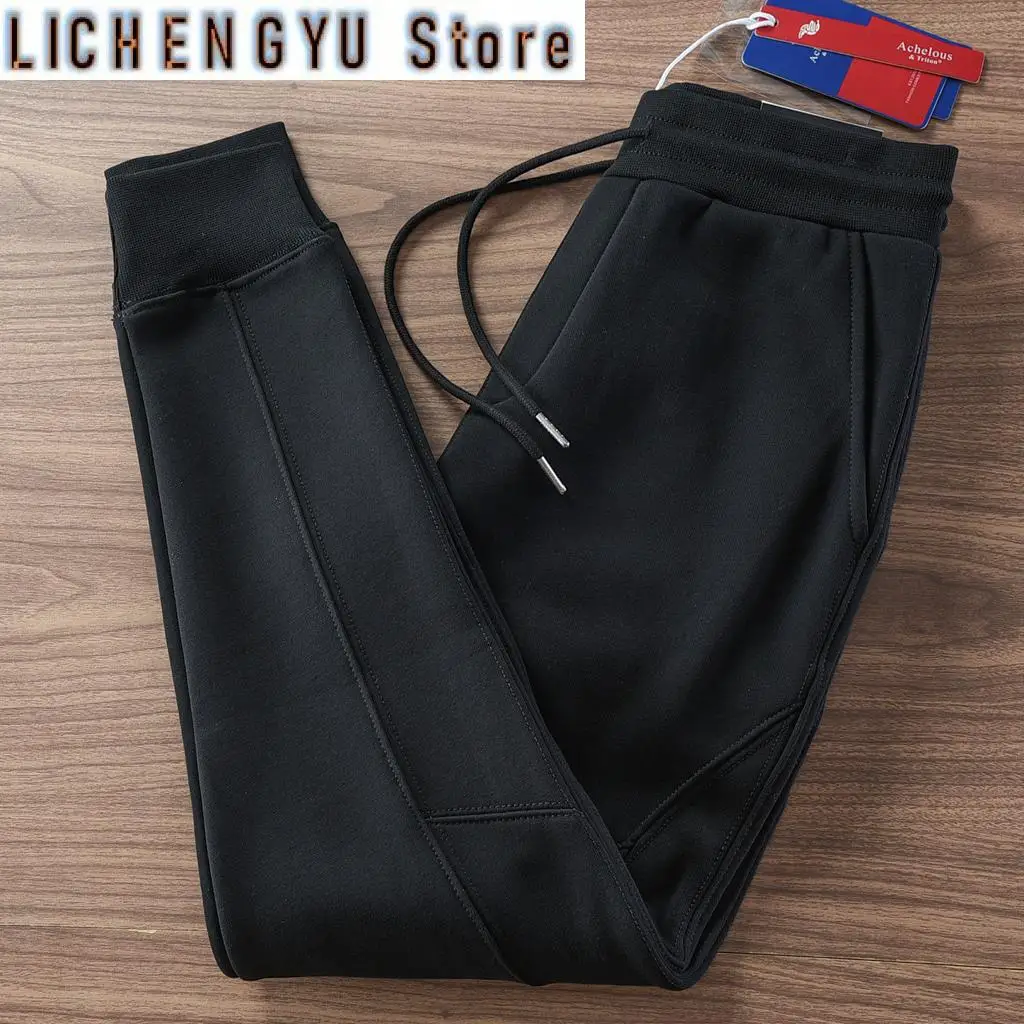 Winter New American Retro Thickened Velvet Solid Color Sweatpants Men's Simple Drawstring Sports Casual Ankle-tied Pants