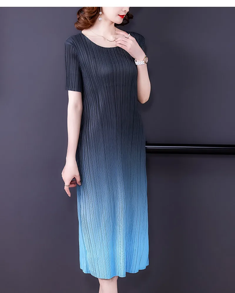 

Japanese Sle Pleated Women's Dr Ele adient Loose Fit Midi Skirt Faionable Summer New Arrival A-Line Dr