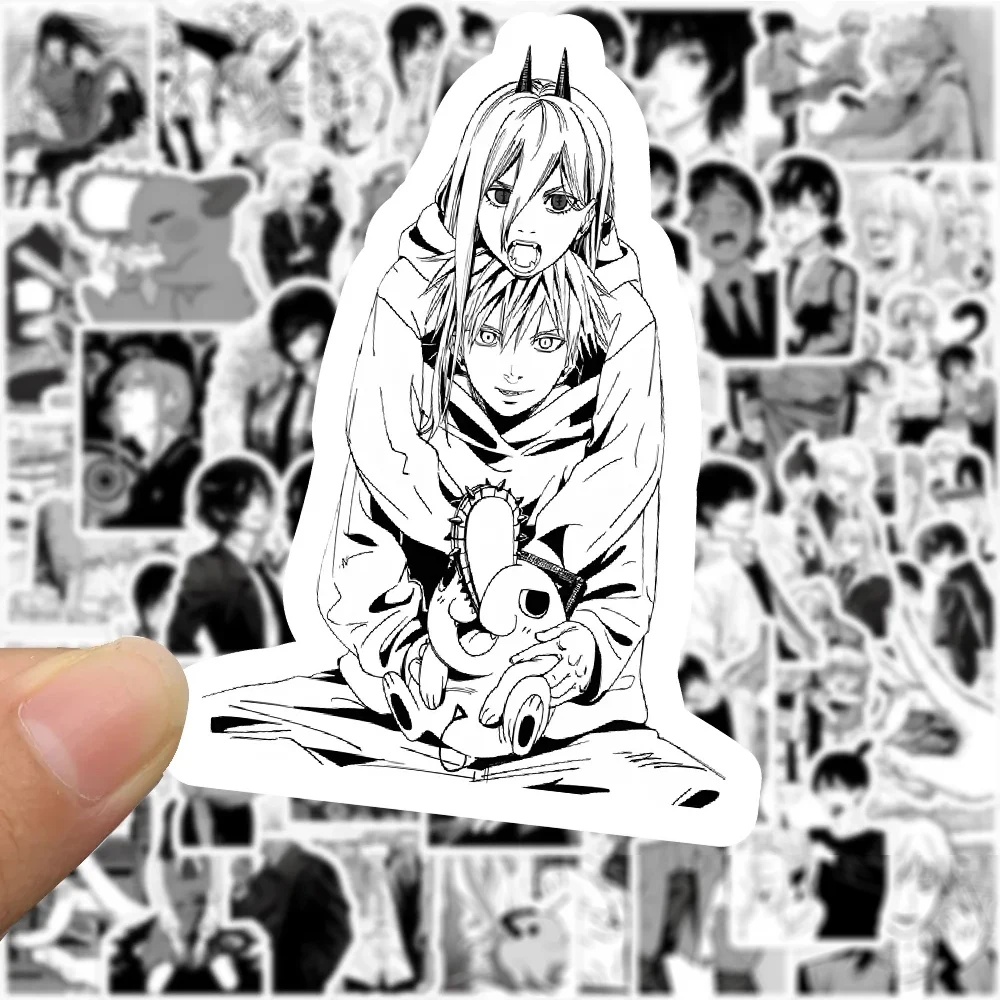 10/30/50/100 قطعة أسود أبيض بالمنشار رجل أنيمي ملصقات Skateboard بها بنفسك لوح التزلج الأمتعة خوذة الهاتف كول الكرتون الكتابة على الجدران الشارات لعبة طفل