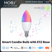 MOES Tuya WiFi Smart E12 5W 1600 Million Colors Candle LED Light Candelabra Bulb RGBCCT 2700-6500K Alexa Google Voice Control