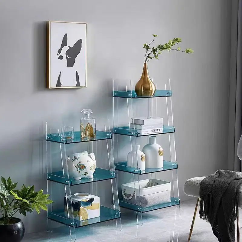 Acrylic Trapezoidal Storage Rack With Stainless Steel Bookshelf Organization Solution For Living Room Bathroom Jewelry Storage