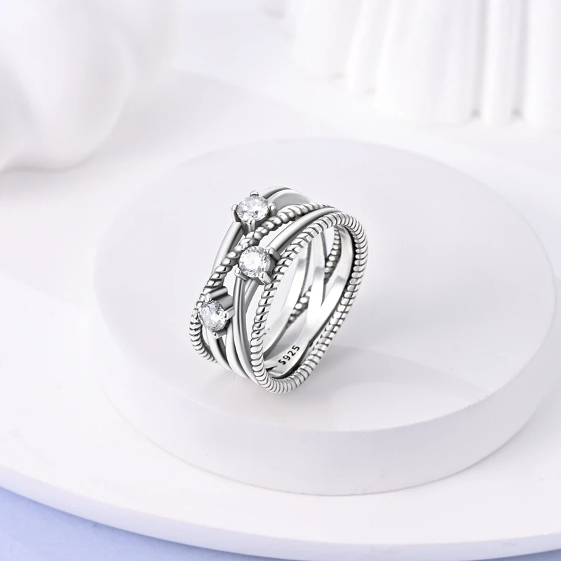 Women's 925 Silver Geometric Star Zircon Ring, Romantic Gift