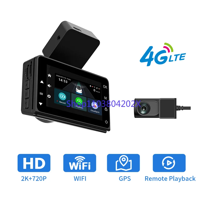 

New2K 4G dashcam with dual lens record wifi gps tracking fit remote live video check on phone 12-24v power supply 4g car camera