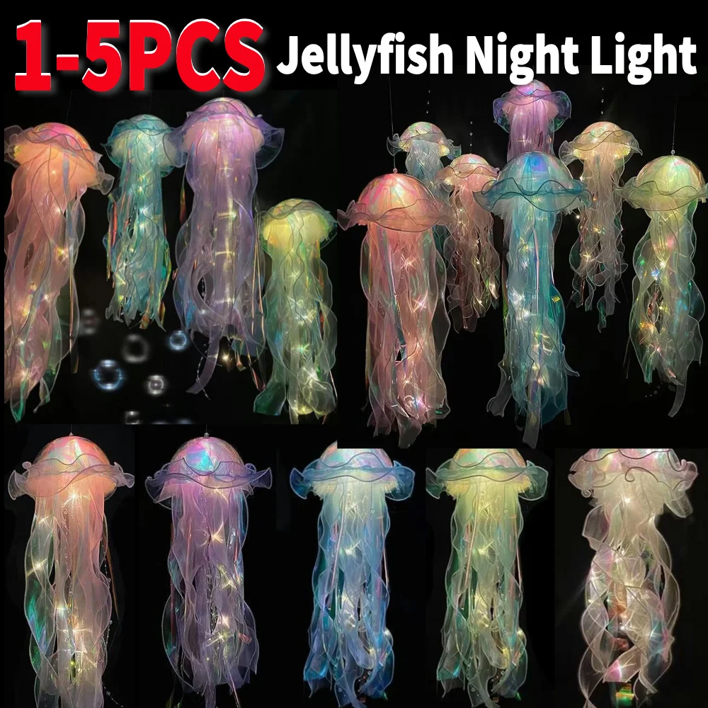 

1-5PCS Jellyfish Lamp Portable Atmosphere Night Light Jellyfish Wind Chimes Creative Colorful Nightlight Button Battery for Girl