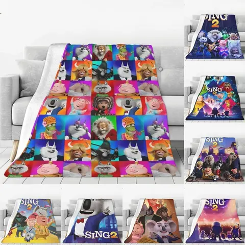 Sing 2 Movie All Characters Blanket Cover Cartoon Cute Fleece Throw Blankets Bed Sofa Personalised Ultra-Soft Warm Bedspread