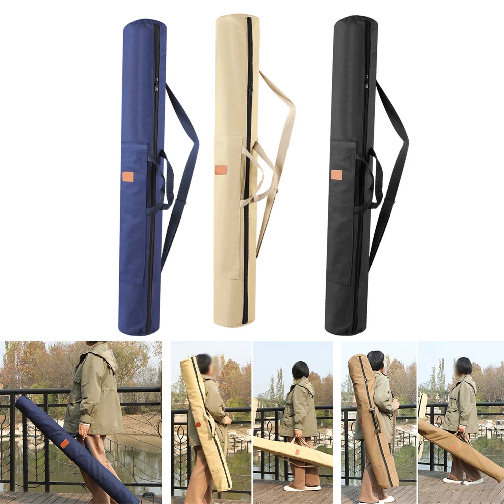 

1pc Canvas Fishing Rod Storage Bag Foldable Fishing Umbrella Storage Bag Tackle Bags With Side Pockets And Handles And Straps