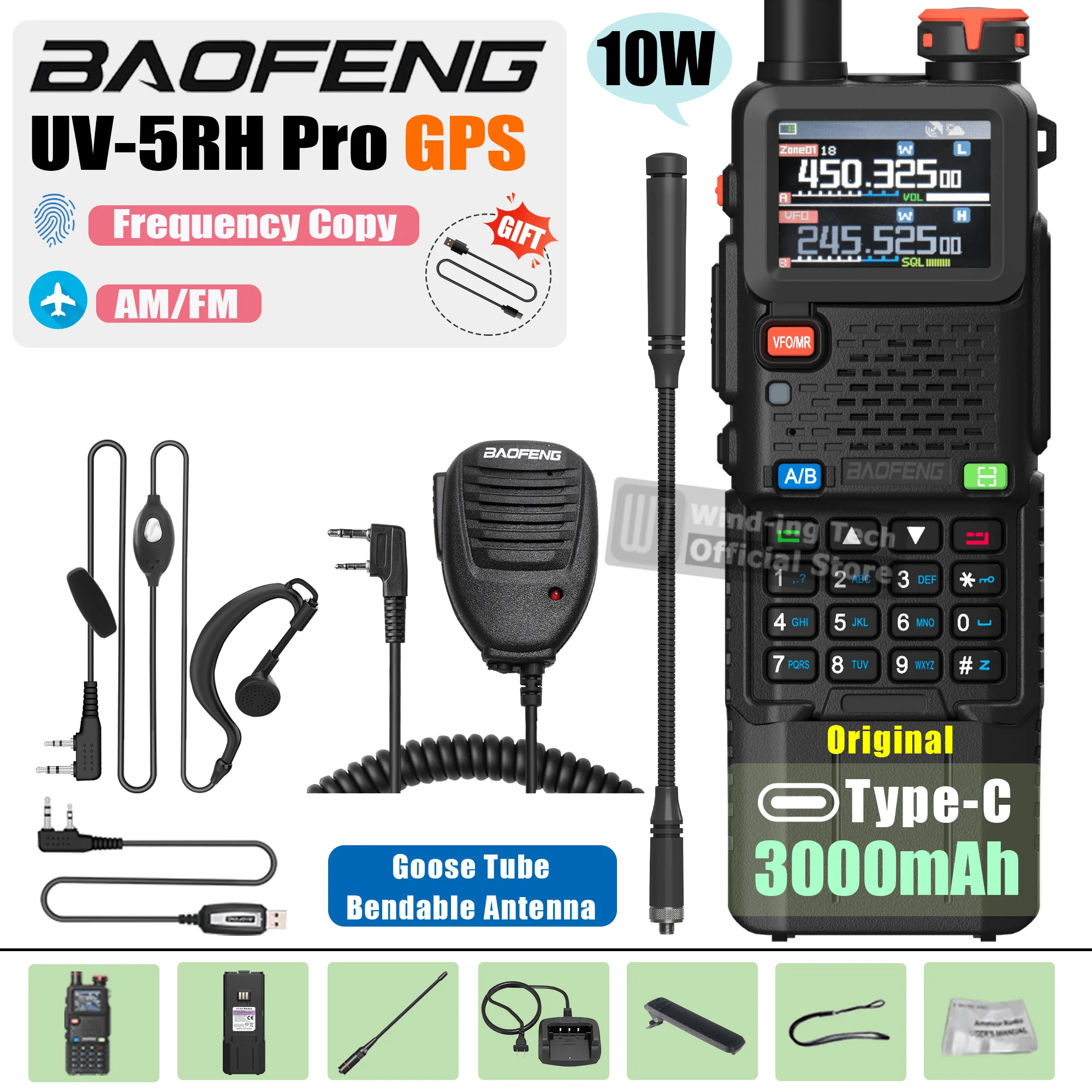 1/2PCS Upgrade Baofeng UV 5RH Pro GPS Walkie Talkie 3000mAh 5200mAh Verlengd Verdikte batterij Frequentie Kopie Type-C Ham Radio - afbeelding 1