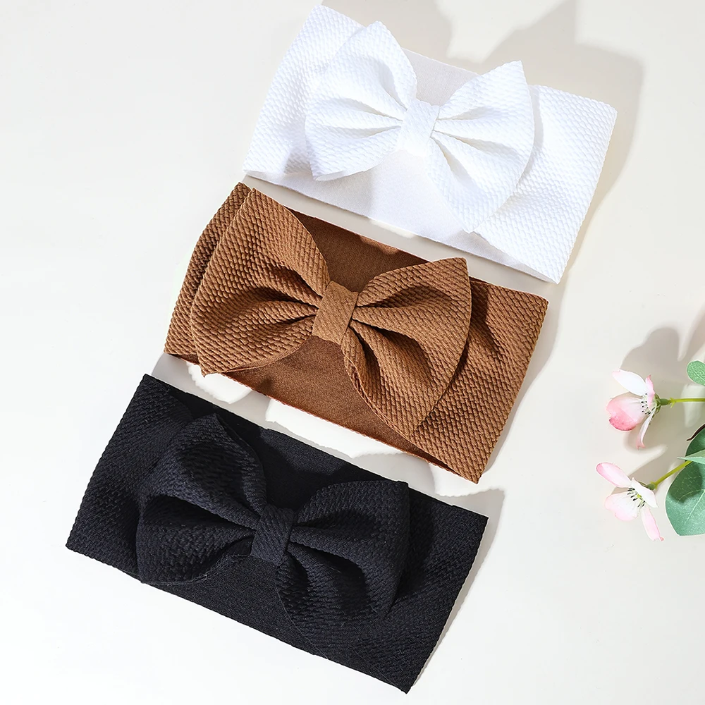 3Pc Set Baby\'s Solid Color Oversized Bow Headbands Cute Bow Decorative Elastic Headbands for Baby Kids Headband Hair Accessories