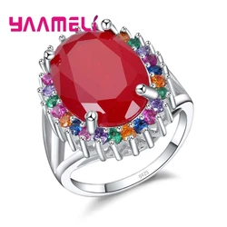 Luxury Enthusiasm Style Red Flower  Crystal Ring For Female Holiday Birthday Gift 925 Sterling Silver Appointment
