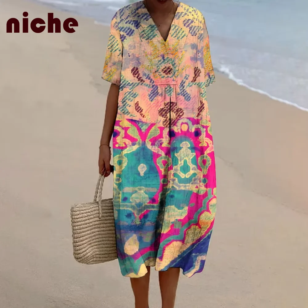 

Women's Retro Beach Dress , Ladies Outfit, Gradual Change, Smudge Graphic Printing, High Quality, Trend, New Long Dresses