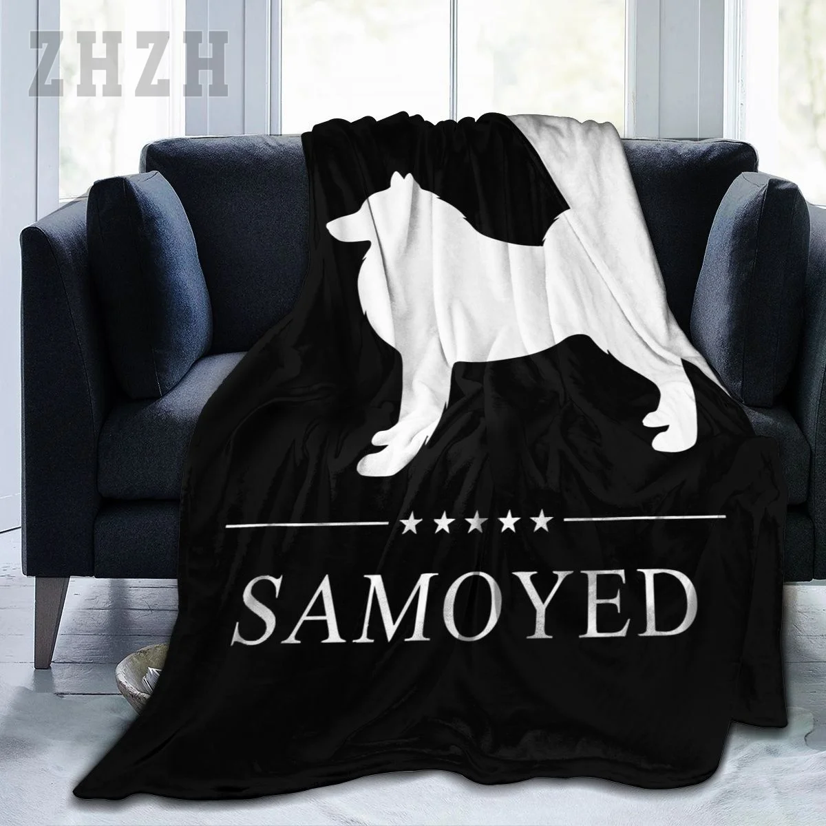 Blanket Samoyed Dog White Silhouette Flannel Multifunction Outdoor Camping Sofa Cover Keep Warm