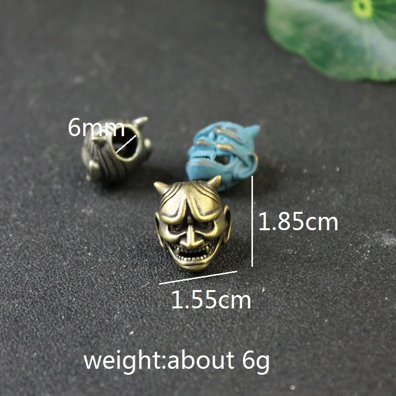 Brass Japanese Prajna Skull Head Knife Beads Paracord Lanyard Charms DIY Ghost Hannya Mask Umbrella Rope Bracelets Accessories