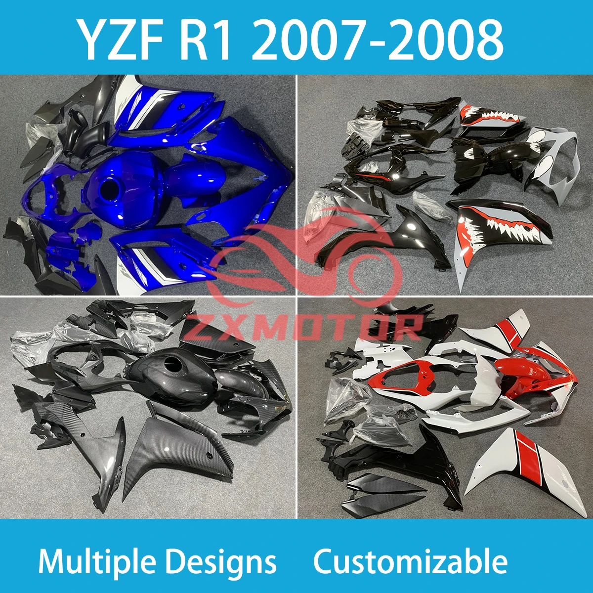 For YAMAHA YZF R1 2007 2008 Racing Motorcycle Fairings 07 08 Fairing Kit ABS Injection Bodywork Set Complete Parts