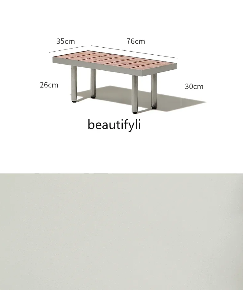 E153 Natural Red Travertine Side Table Marble Vintage Creative Side Table Stainless Steel Tea Table