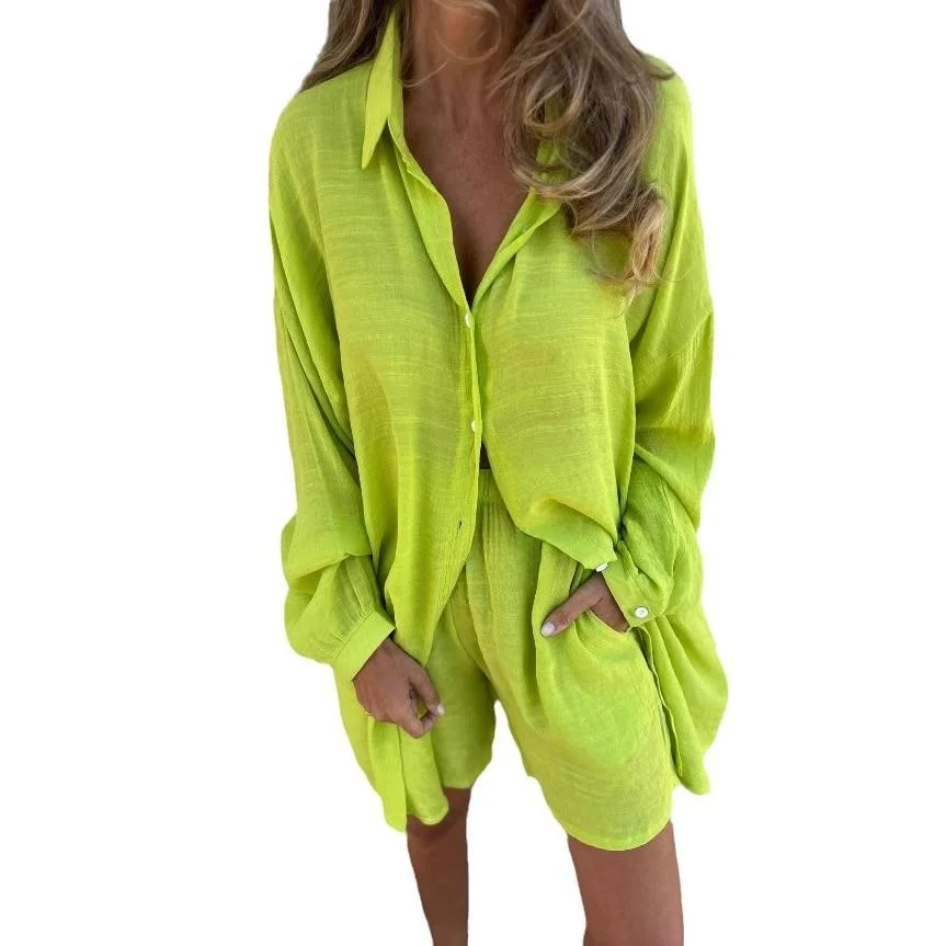 カジュアルな綿麻素材のロング丈プリーツスカートとトップスのツーピースセット、レディース向けファッショナブルなローウエスト・ヒップホップ風サマーアウトフィット