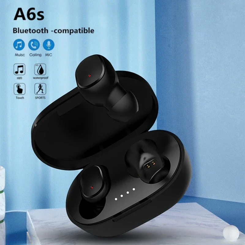 A6S Original TWS Wireless Bluetooth Headset 5.0 Wireless Earphones Sport Earbuds Headset with Mic for Xiaomi Huawei Smartphones