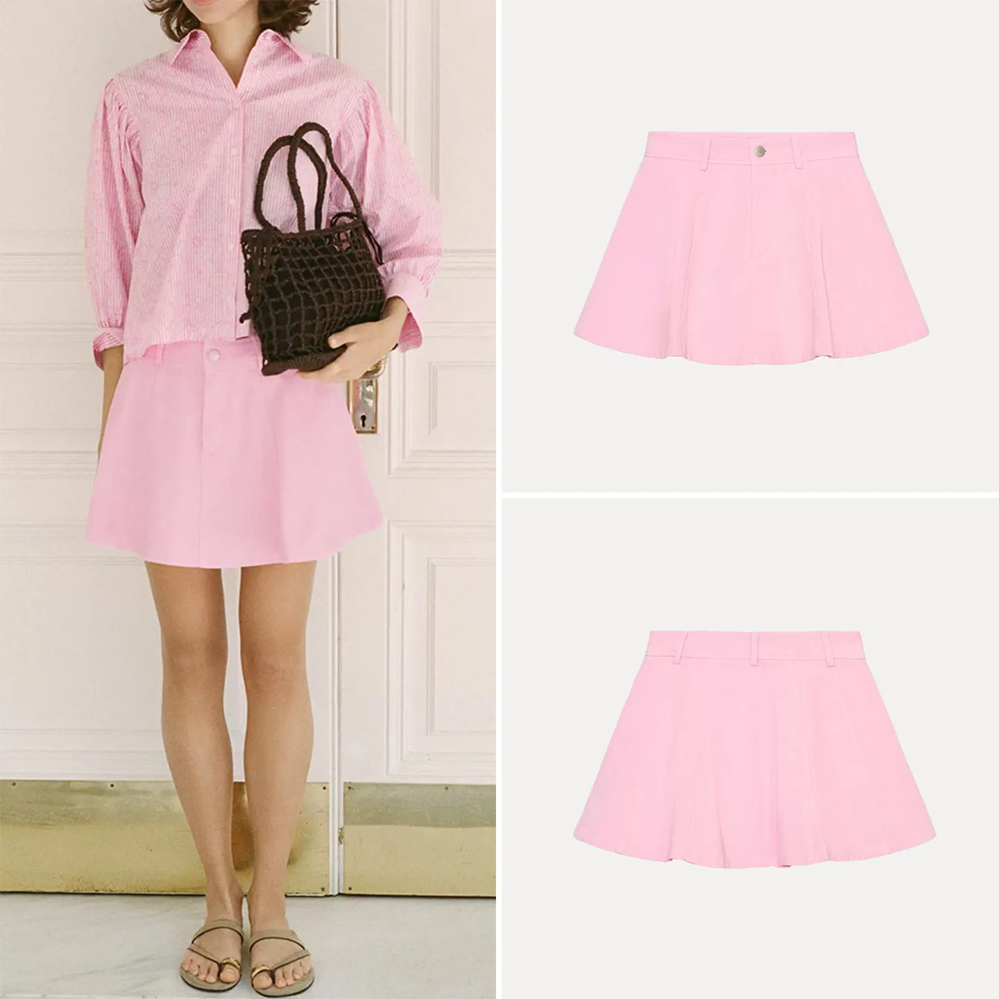 

High Waist Casual Fashionable Pink A-Line Skirt Pants Women's Summer New Arrival ZADATA Brand Short Length Other Material