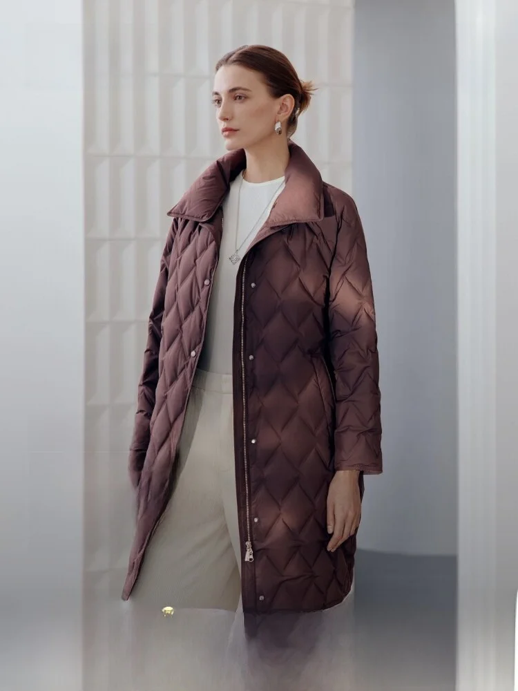 

Bosideng New Women's Mid-Length Classic Business Simple Quality Goose down Warm Lightweight Puffer Jacket Slimming Effect