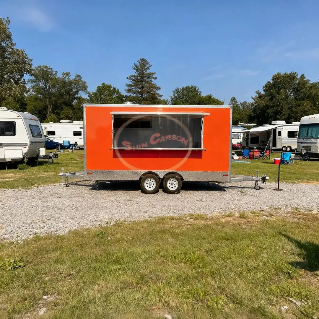 

Eye-Catching Orange Towed Food Cart, Luxury Configuration, Extra Spacious, Mobile Catering Choice
