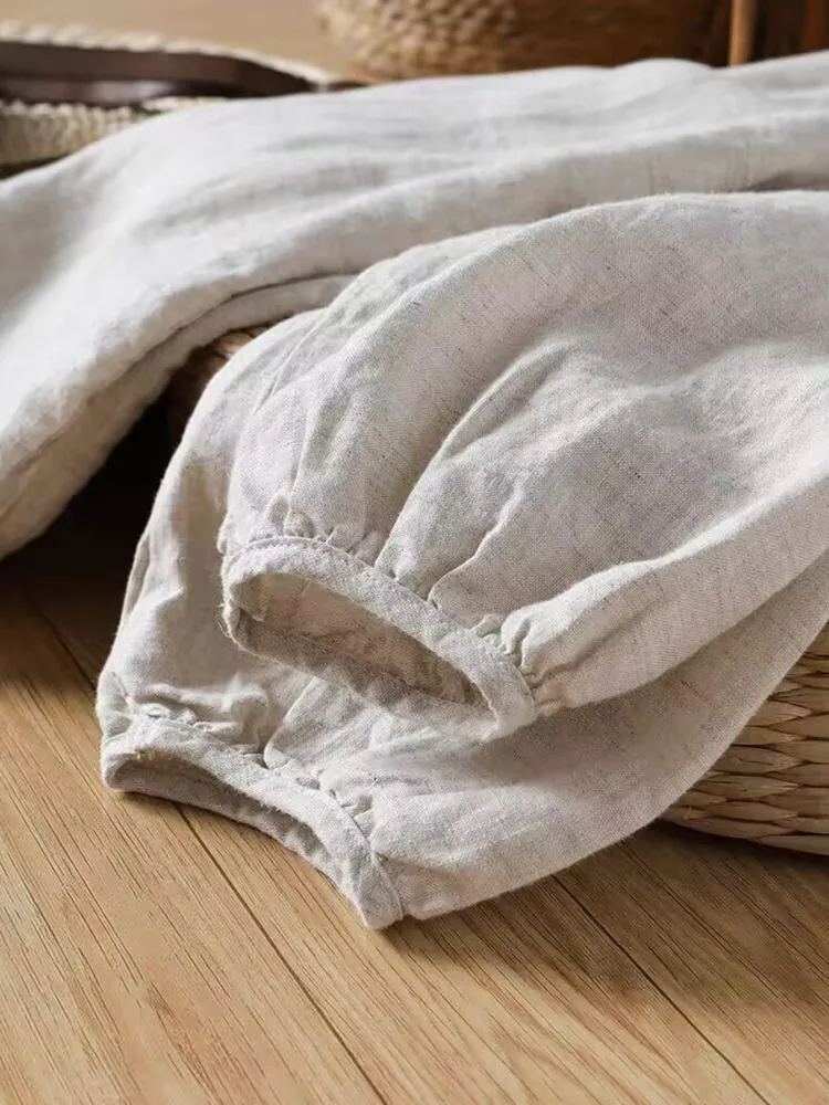 เสื้อผ้าผู้หญิงสไตล์ญี่ปุ่นย้อนยุค ผ้าลินินผสมฝ้าย แขน 3/4 ทรงหลวม คอกลม ทรงเข้ารูปเล็กน้อย เหมาะสำหรับฤดูร้อน