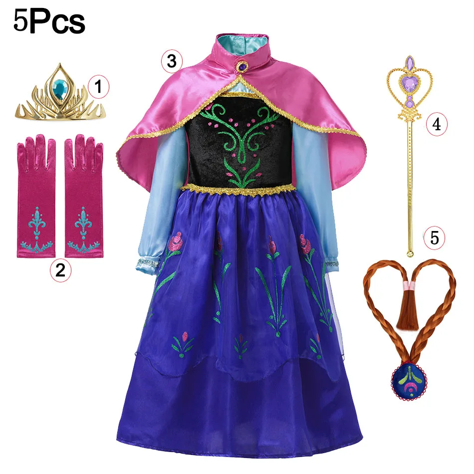 Elsa Anna Dress for Baby Girls Green Dress Cosplay Kids Clothes Floral Anna Party Embroidery Shoulderless Queen Elsa Costume