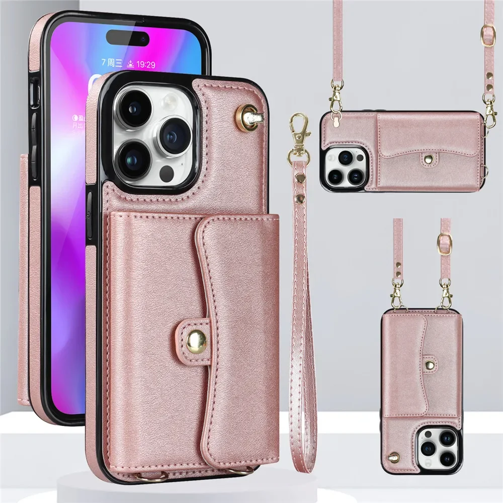 

Luxury Crossbody Organ Leather Case for iPhone 13 14 15 12 11 Pro Max Mini X XS XR 7 8 Plus Wallet Cover Cards Holder Pocket