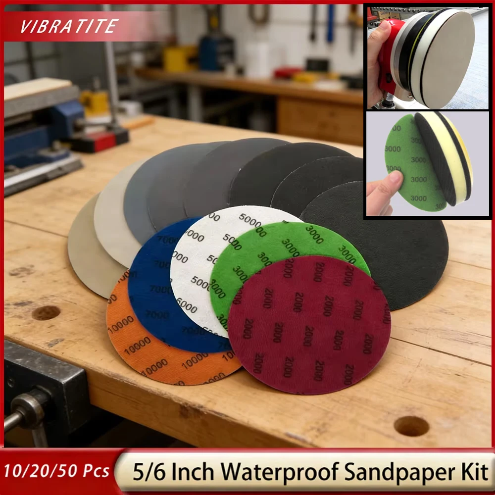 10/20/50Pcs 5/6Inch 125/150mm Round Sanding Discs Grit 60-10000 Wet Dry Flocking Sandpaper Silicon Carbide For Polishing
