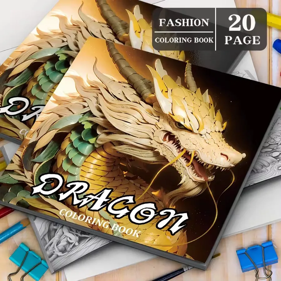1PC Dragon Coloring Book 20 Pages Adult Picture with Animals Drawings Creative Inspirational Stress Relief Relaxation
