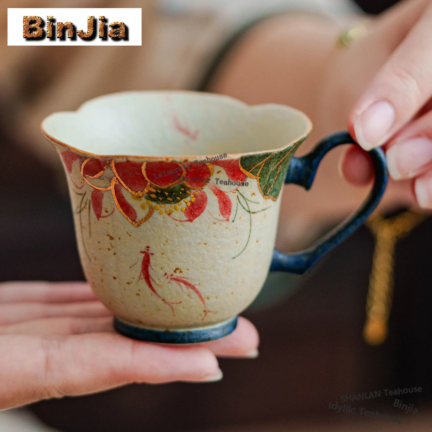 80ml Hand Painted Koi Playing With Lotus Teacup Antique Tea Bowl Jug Tea-tasting Fragrance Cup Jianzhan Master Cups Tea Ceremony